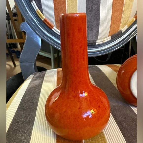 Jars Ceramistes France Pair of Small Orange Vases - Picture 5 of 10